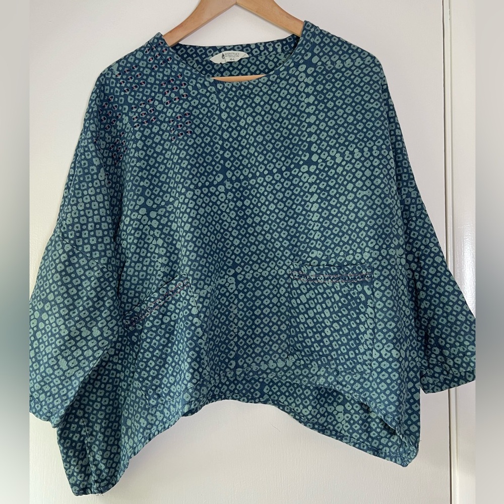 Marketplace Handwork of India Woven Top Embroidered Teal Blue Green XS Small